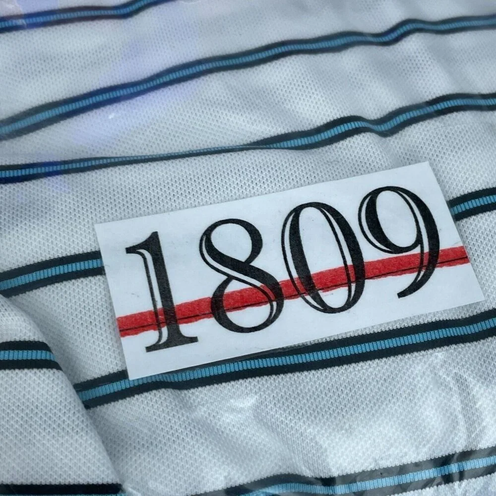 RLX Ralph Lauren Mens Beverly Hills Polo Shirt White/Blue Stripes Size L 1809